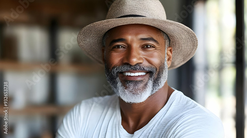 A smiling man in a hat, sho...