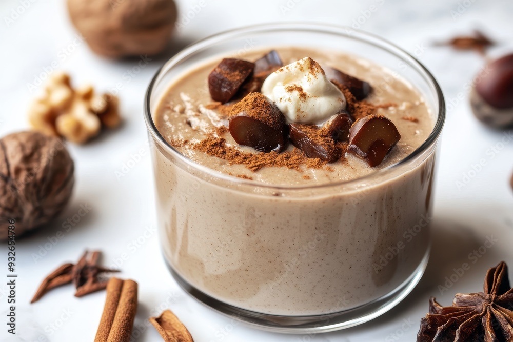 Vegan pudding made with almond milk chestnuts cinnamon vanilla and no eggs homemade dessert Vegan pudding made with almond milk chestnuts cinnamon vanilla and no eggs homemade dessert
