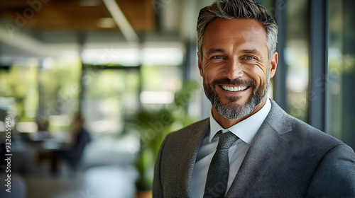 A smiling man in a suit sta...