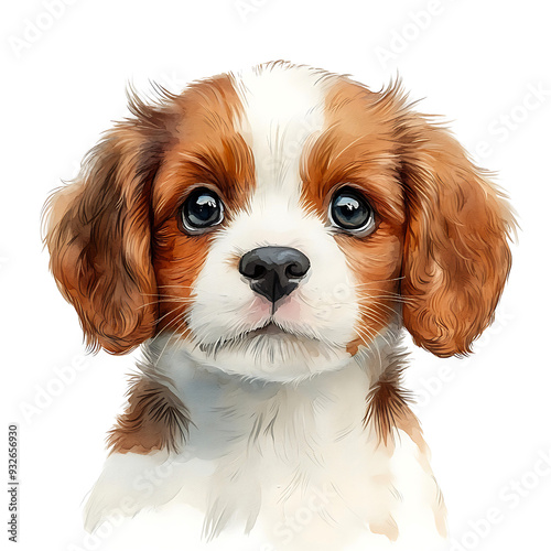 A close-up illustration of an adorable puppy with soulful eyes isolated on transparency PNG background, ideal for pet-themed designs, greeting cards, or advertisements for pet products photo