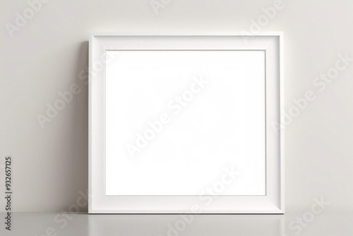 Imagen mínima de marco cuadrado blanco vacío simulada colgada sobre fondo de pared blanca con luz y sombra de ventana. aislar imagen 