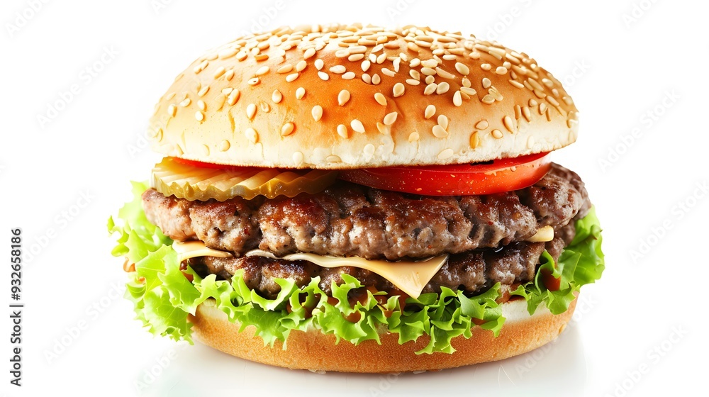 Juicy hamburger on white background. Juicy hamburger on white background.