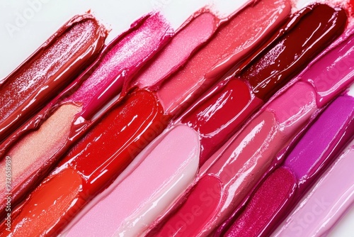 Vibrant swatches of red and pink lipstick