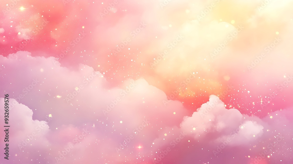 Fototapeta premium Soft pink and yellow clouds with sparkling lights.