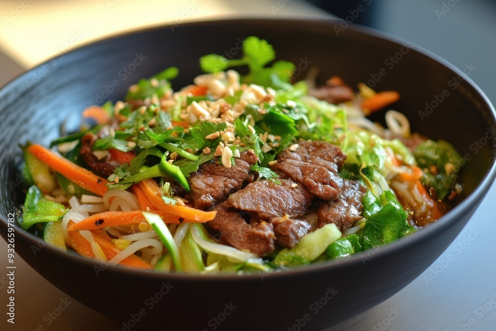 Vietnamese beef noodle soup with fresh veggies Vietnamese beef noodle soup with fresh veggies