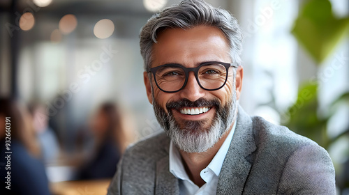 A smiling man with glasses ...