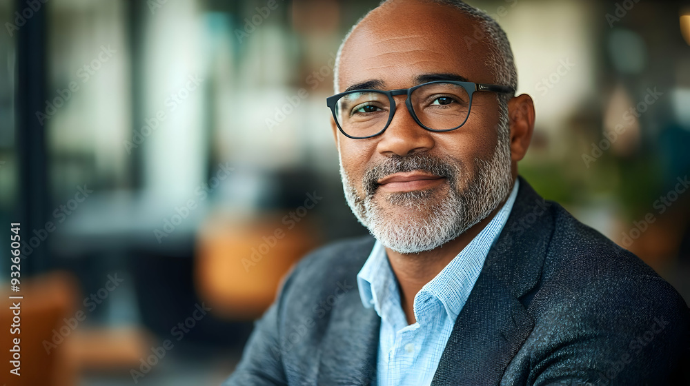 A smiling man with glasses in a modern indoor setting. A smiling man with glasses in a modern indoor setting.