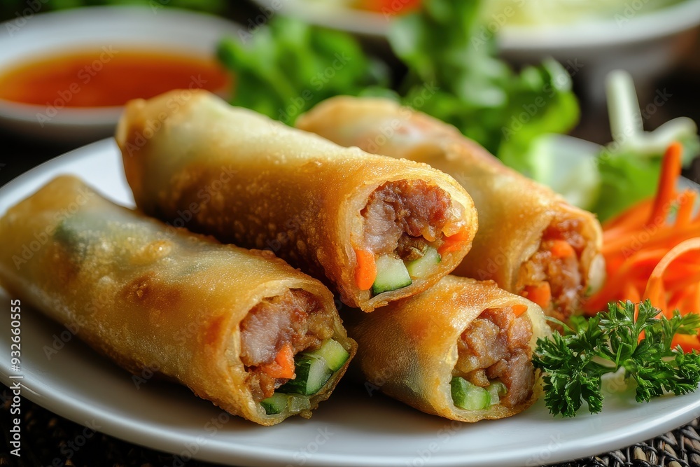 Vietnamese dish of pork and vegetable Spring Roll fried Vietnamese dish of pork and vegetable Spring Roll fried