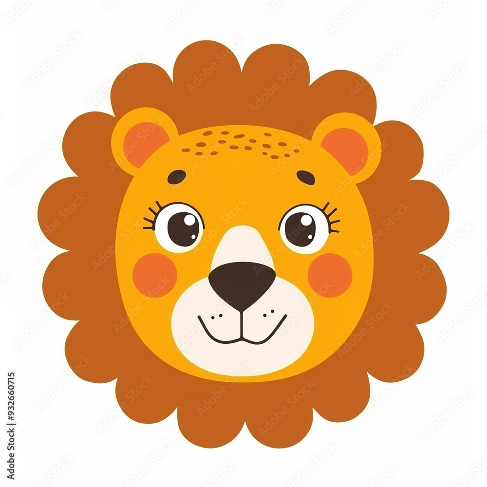 Cute Smiling Lion Head on a White Background: Adorable and Cheerful Lion Face Featuring a Bright Smile and Friendly Expression.