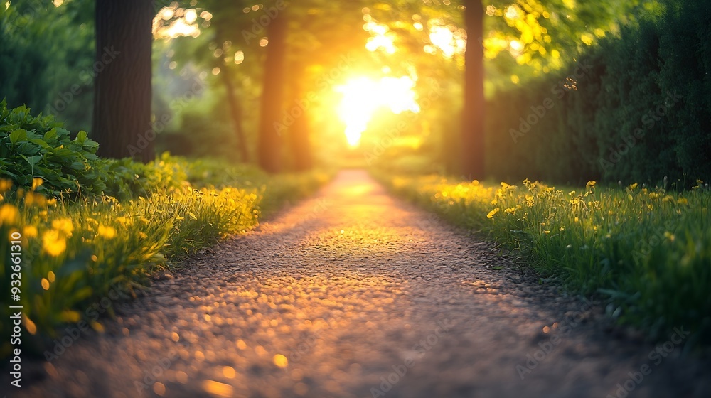 Fototapeta premium Serene Park Path at Sunrise : Generative AI
