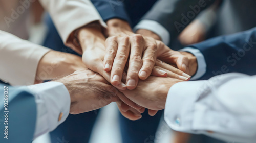 Closeup of hands stacked together in a symbol of unity and collaboration.