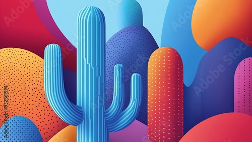 Vibrant Abstract Desert Landscape with Cacti

