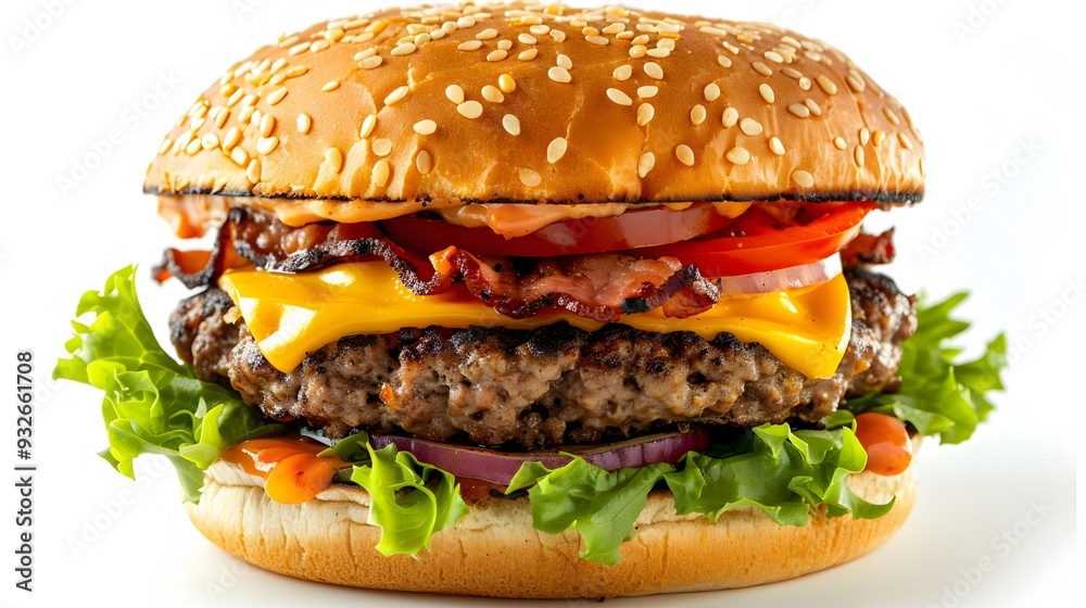 Juicy hamburger on white background. Juicy hamburger on white background.