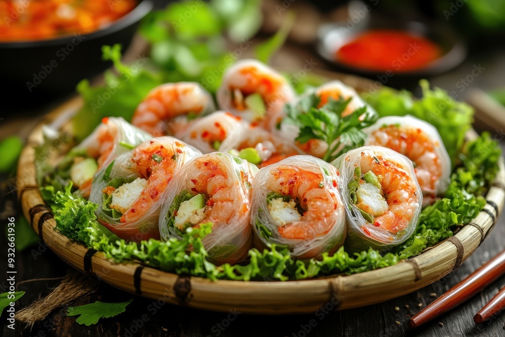 Vietnamese salad with shrimp vegetables and red sauce Vietnamese salad with shrimp vegetables and red sauce