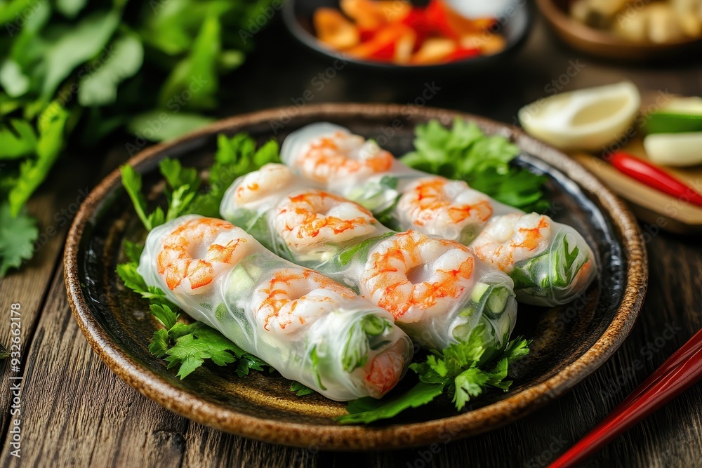 Vietnamese shrimp and vegetable spring roll in rice paper Vietnamese shrimp and vegetable spring roll in rice paper