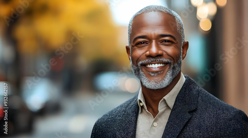 A smiling older man in a st...
