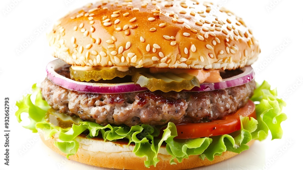 Juicy hamburger on white background. Juicy hamburger on white background.