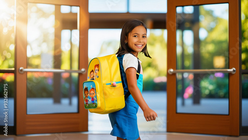 A young latin girl returning to school for back-to-school season
