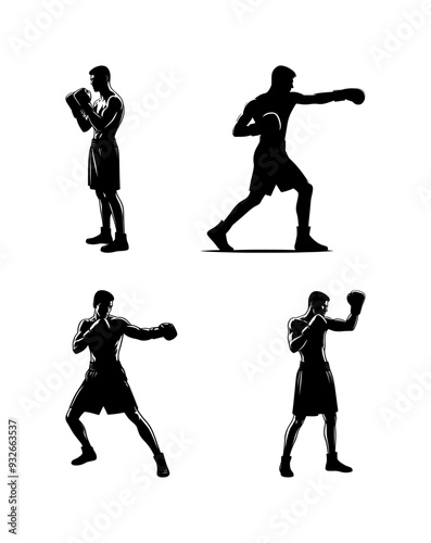 vector set of a man practicing boxing silhouette icon (artwork 3)