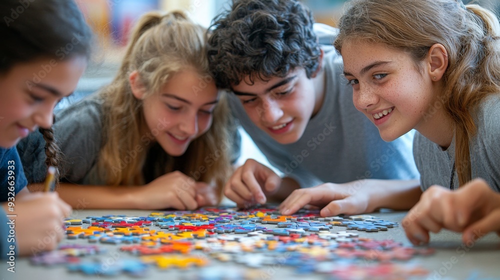Kids Completing Puzzle. Kids Completing Puzzle.
