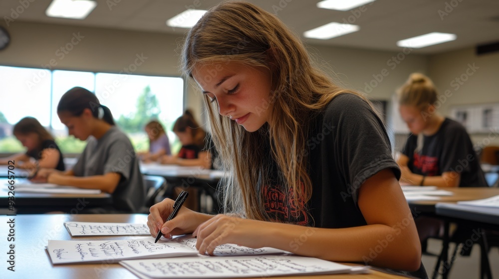Student Writing in Class. Student Writing in Class.
