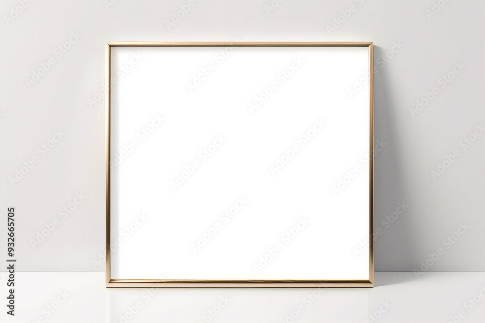 Obraz premium Maqueta de marco de póster de imagen de madera mínima sobre papel tapiz blanco 