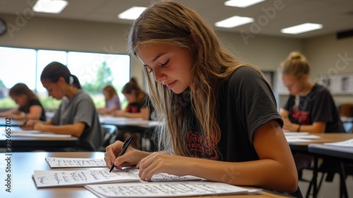 Student Writing in Class.