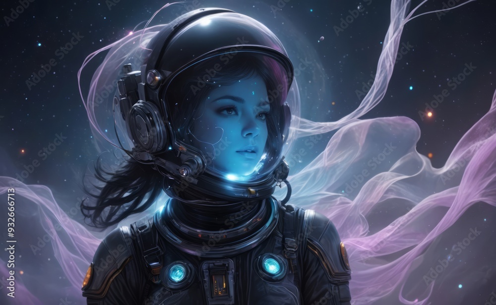 Woman in space suit astronaut in galaxy Woman in space suit astronaut in galaxy