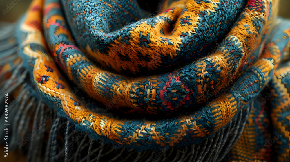 Fototapeta premium Closeup of a Colorful Knitted Scarf - A Photo of a Detailed Knitted Fabric