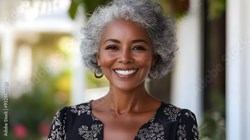 A smiling woman with curly ...