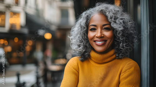 A smiling woman with curly ...