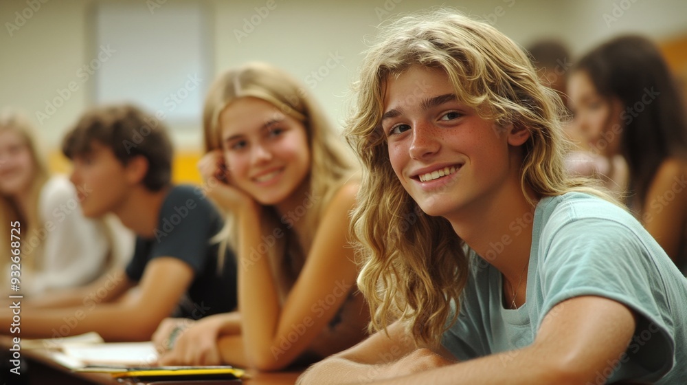 Happy Young Man in Class. Happy Young Man in Class.