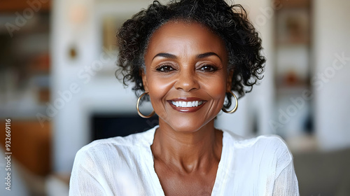 A smiling woman with curly ...