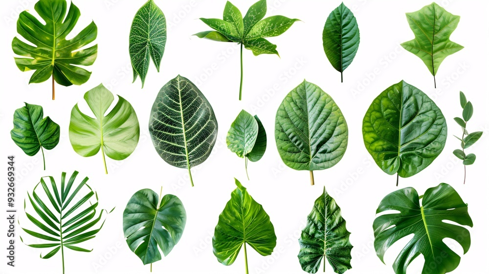 5. Various tropical leaves native to Asia, each with distinct shapes and rich green tones, isolated on white with precise clipping path included 5. Various tropical leaves native to Asia, each with distinct shapes and rich green tones, isolated on white with precise clipping path included