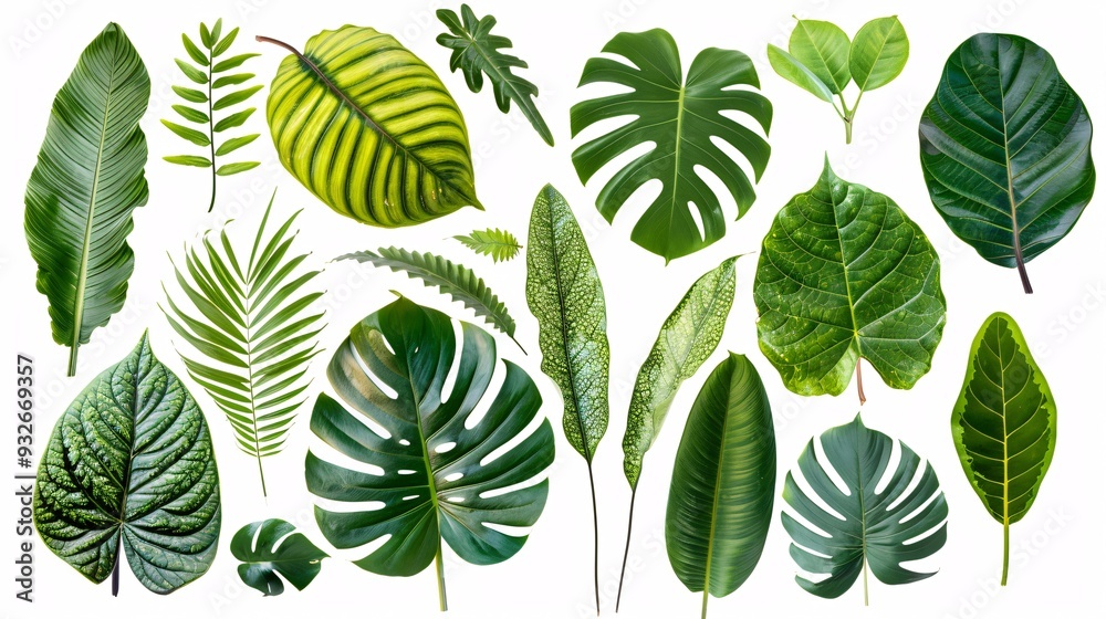 5. Various tropical leaves native to Asia, each with distinct shapes and rich green tones, isolated on white with precise clipping path included 5. Various tropical leaves native to Asia, each with distinct shapes and rich green tones, isolated on white with precise clipping path included