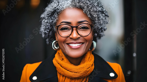 A smiling woman with gray h...