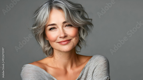 A smiling woman with gray h...