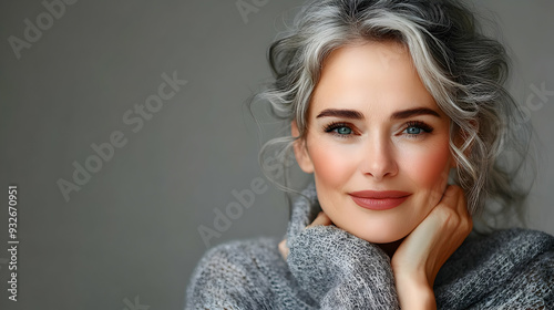 A smiling woman with gray h...