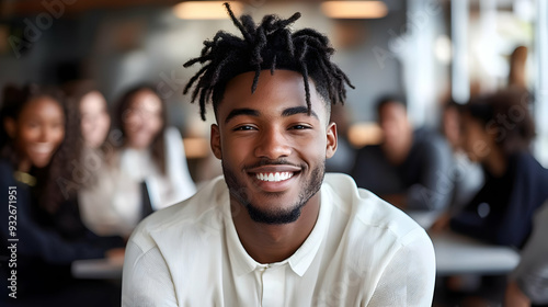 A smiling young man in a ca...