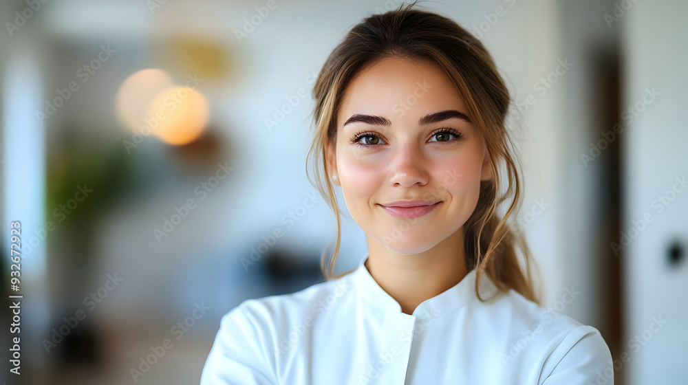 A smiling young woman in a professional setting. A smiling young woman in a professional setting.