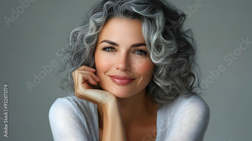 A woman with curly gray hai...