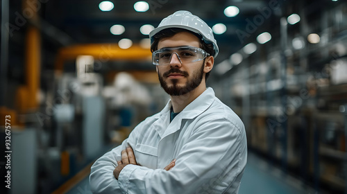 A worker in a safety helmet...