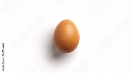 1. Single fresh organic egg with a smooth shell, perfectly isolated on a pure white background, highlighting its natural texture and subtle color variations