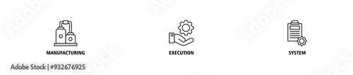 MES banner web icon vector illustration concept of manufacturing execution system with icon of factory, service, automation, operation, production, distribution, management, structure, and analysis