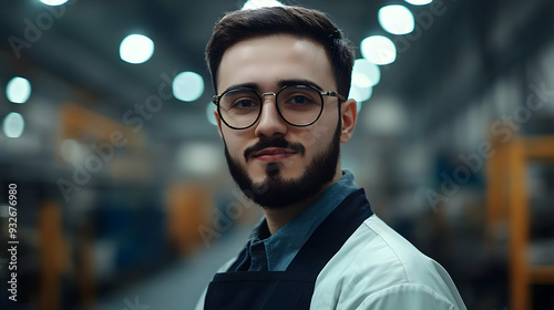 A young man in an apron sta...