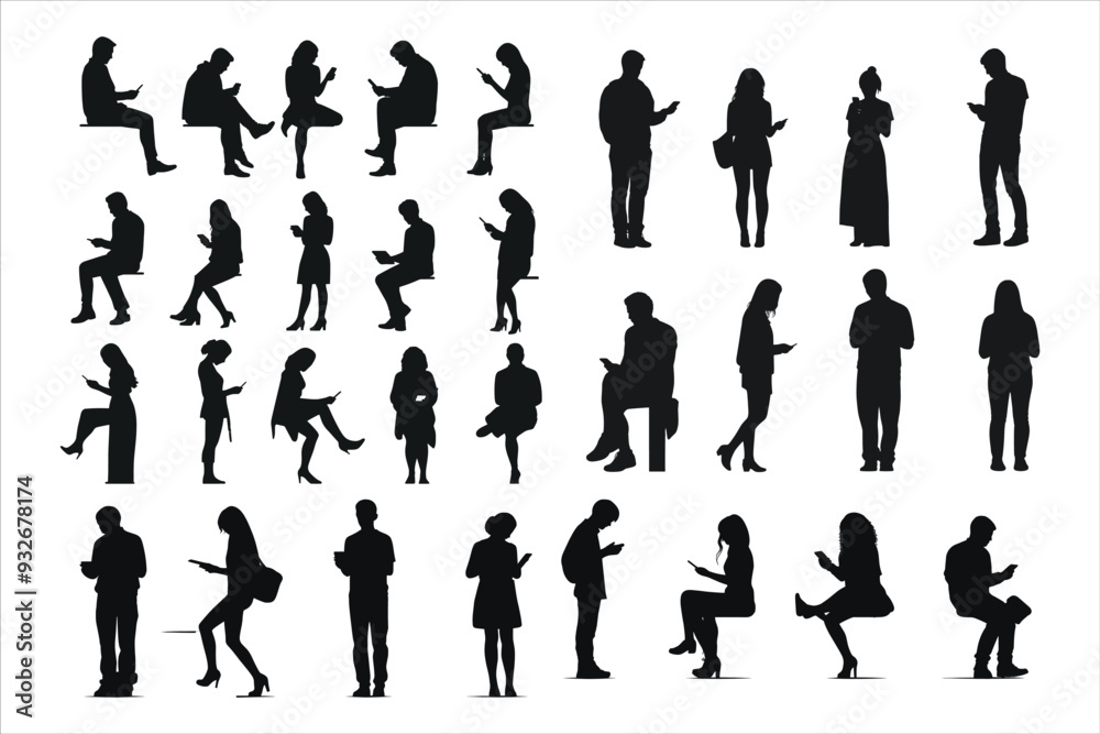 Man and Women Silhouette Bundle Set. people silhouette, Silhouette of sitting, standing, talking, working people
Man and Women Silhouette Bundle Set. people silhouette, Silhouette of sitting, standing, talking, working people