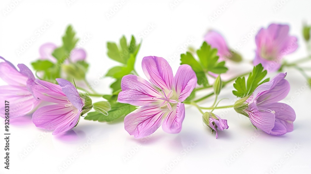 2. Close-up of wood cranesbill (Geranium sylvaticum) with vibrant blossoms and detailed foliage, perfectly isolated against a white backdrop, highlighting its natural beauty 2. Close-up of wood cranesbill (Geranium sylvaticum) with vibrant blossoms and detailed foliage, perfectly isolated against a white backdrop, highlighting its natural beauty