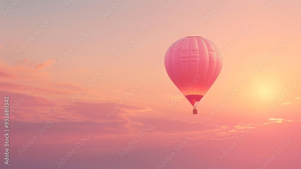 Fototapeta A serene image of a single air balloon against a pastel sunset sky, perfect for evoking a calm and peaceful mood.