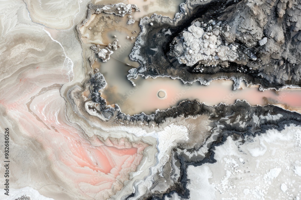 Obraz premium Aerial View of Salt Flats with Pink Water