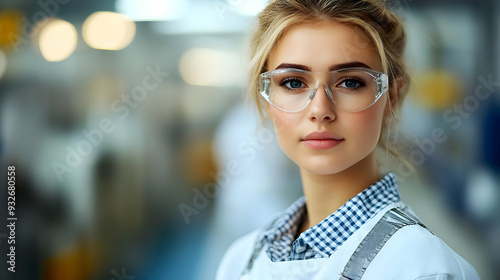 A young woman in safety gla...